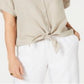 Camisa feminina Charter Club de linho com amarração frontal, marrom, tamanho GG