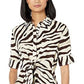 Vestido feminino Ralph Lauren com estampa animal e cintura amarrada, manga curta, decote em V, comprimento até o joelho, marrom, tamanho 16