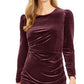 Vestido de festa Calvin Klein feminino, manga longa, gola alta, comprimento até o joelho, roxo, tamanho 6