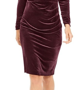 Vestido de festa Calvin Klein feminino, manga longa, gola alta, comprimento até o joelho, roxo, tamanho 6