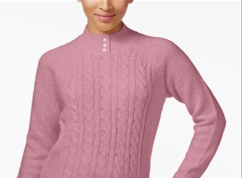 Karen Scott Suéter feminino com gola alta e acabamento em botões, rosa, tamanho XS