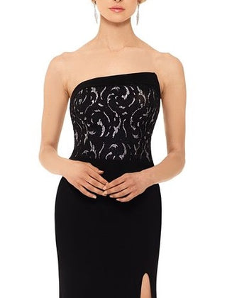 Vestido formal longo com fenda e decote profundo, preto, tamanho 4, da B a by Betsy Adam