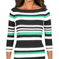Vestido Ralph Lauren Feminino Listrado Manga 3/4 Decote Canoa Abaixo do Joelho Bodycon Verde Tamanho Grande