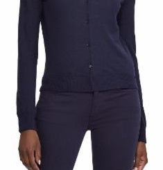 Cardigan Ralph Lauren Yamise com acabamento canelado e gola redonda, azul, tamanho grande, feminino