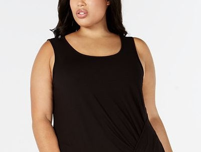 Alfani Feminino Plus Hi-Low Side Knot Top Preto Tamanho 3X