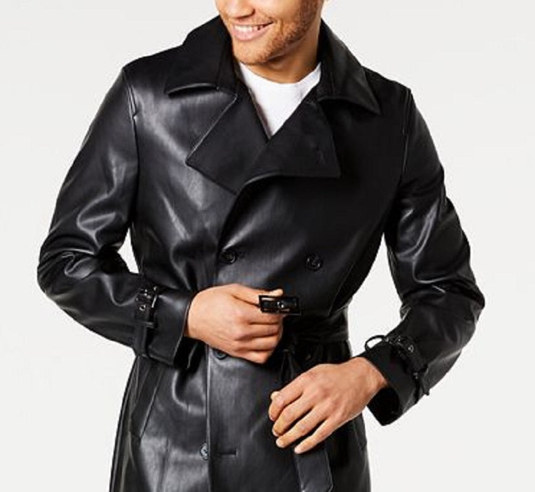 INC International Concepts Casaco masculino elegante de couro sintético, preto, tamanho médio