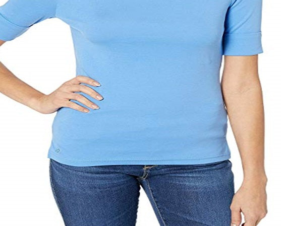 Blusa feminina Lauren by Ralph Lauren com manga dobrada macia, azul, tamanho GG