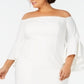 Vestido curto Calvin Klein feminino com zíper e manga 3/4, ombro de fora, abaixo do joelho, branco, tamanho 20W
