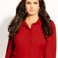 Camisa túnica feminina City Chic Plus com botões frontais, vermelha, tamanho 22W