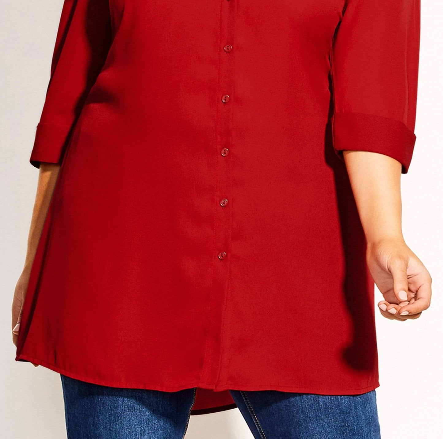 Camisa túnica feminina City Chic Plus com botões frontais, vermelha, tamanho 22W