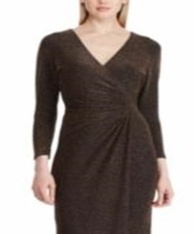 Vestido longo feminino metálico franzido Lauren Ralph Lauren, preto, tamanho 16