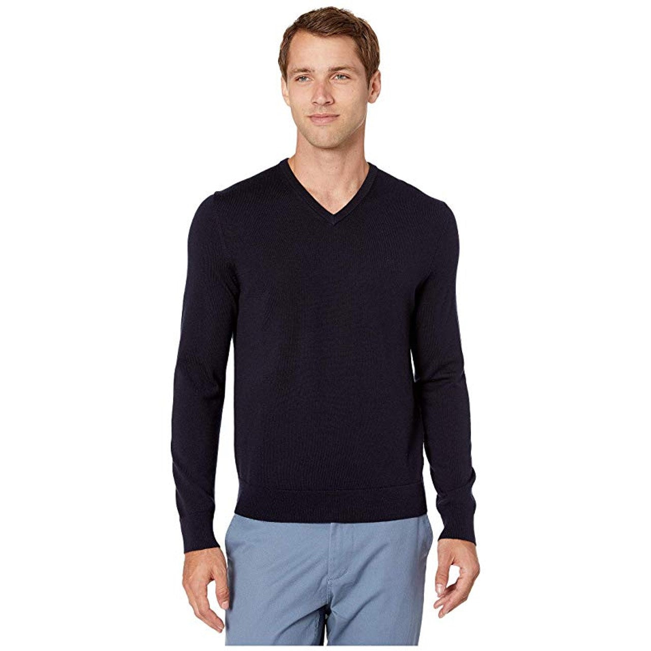 Suéter masculino Calvin Klein Merino com decote em V, preto, tamanho médio