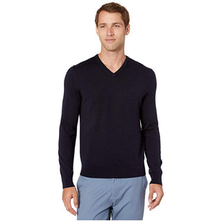 Suéter masculino Calvin Klein Merino com decote em V, preto, tamanho médio