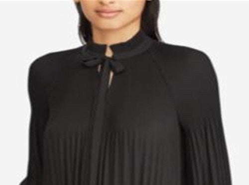 Blusa plissada com amarração no pescoço feminina Ralph Lauren, preta, tamanho XX-G