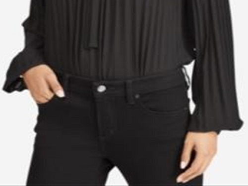 Blusa plissada com amarração no pescoço feminina Ralph Lauren, preta, tamanho XX-G