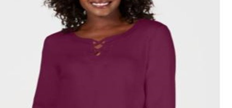 Blusa feminina Karen Scott de algodão com acabamento cruzado, roxa, tamanho P