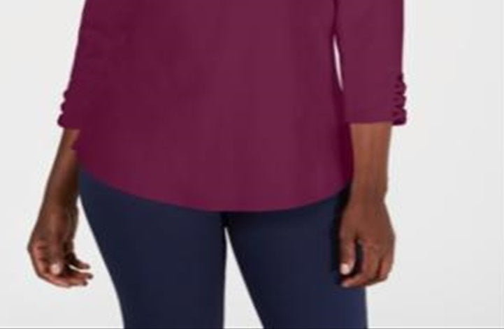 Blusa feminina Karen Scott de algodão com acabamento cruzado, roxa, tamanho P