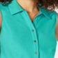 Charter Club Blusa feminina turquesa sem mangas com botões, tamanho 8, pequena