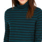 Blusa feminina listrada de gola alta Charter Club, verde, tamanho X-S
