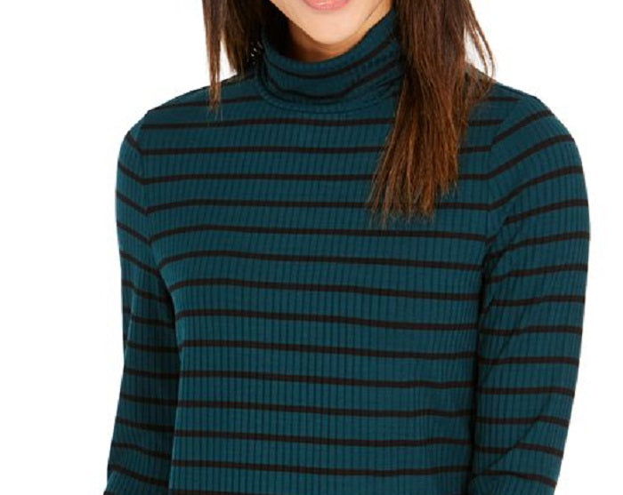 Blusa feminina listrada de gola alta Charter Club, verde, tamanho X-S