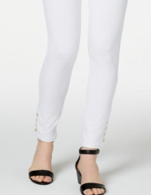 Legging feminina com tachas JM Collection, branca, tamanho X-G