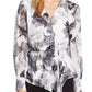 Vince Camuto Blusa floral de manga comprida feminina cinza tamanho XS