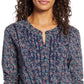 Blusa túnica feminina com estampa floral e manga comprida, azul, tamanho grande