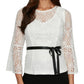 Alex Evenings Top de renda com amarração na cintura feminino, branco, tamanho grande