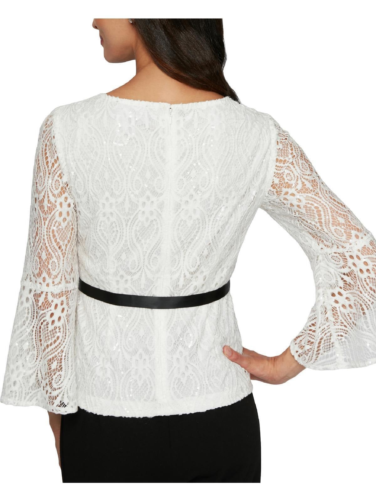 Alex Evenings Top de renda com amarração na cintura feminino, branco, tamanho grande
