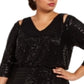 Vestido longo feminino Calvin Klein com manga 3/4, preto, tamanho 24W