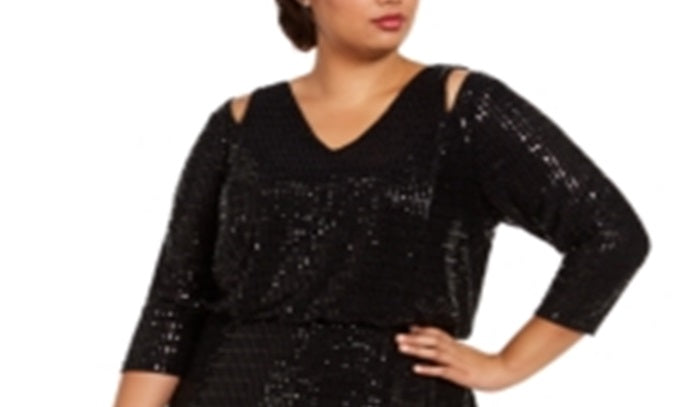 Vestido longo feminino Calvin Klein com manga 3/4, preto, tamanho 24W