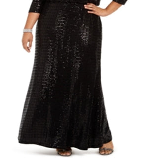 Vestido longo feminino Calvin Klein com manga 3/4, preto, tamanho 24W