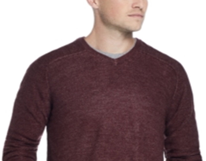 Suéter masculino vintage à prova de intempéries com decote em V e toque suave, vermelho, tamanho grande