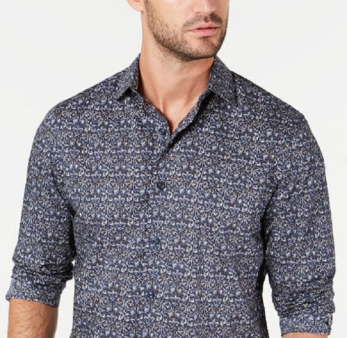 Camisa masculina de algodão com estampa de tapeçaria Tasso Elba, azul, tamanho médio