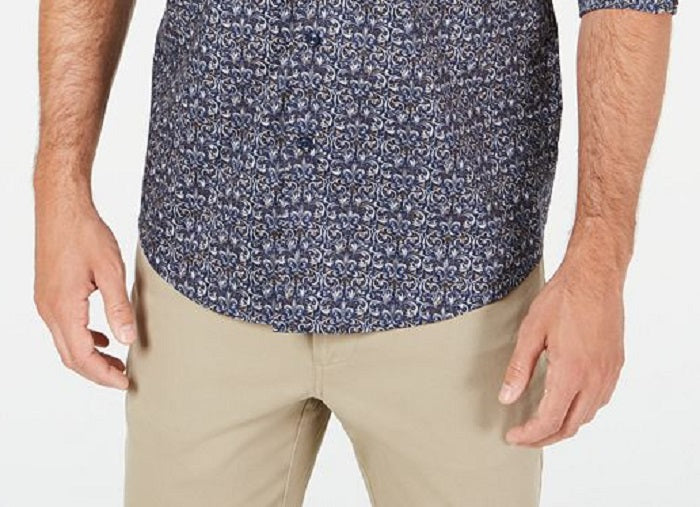 Camisa masculina de algodão com estampa de tapeçaria Tasso Elba, azul, tamanho médio