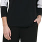 Blusa Calvin Klein Feminina Manga 3/4 Gola Joia Preta Tamanho Médio