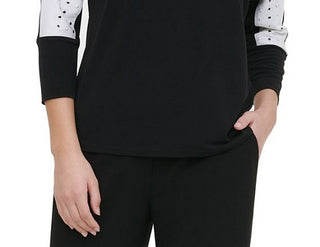 Blusa Calvin Klein Feminina Manga 3/4 Gola Joia Preta Tamanho Médio