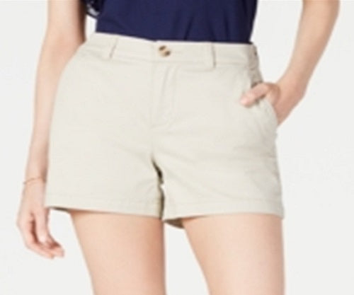 Shorts chino femininos Maison Jules com frente lisa, marrom, tamanho 2