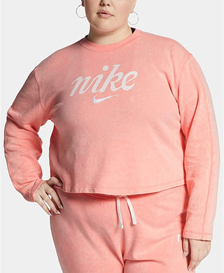 Moletom Nike Plus Sportswear feminino de algodão, curto, rosa, tamanho 3X