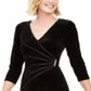 Vestido de noite feminino Connected com decote em V, manga 3/4, comprimento até o joelho, estilo flare, preto, tamanho 16