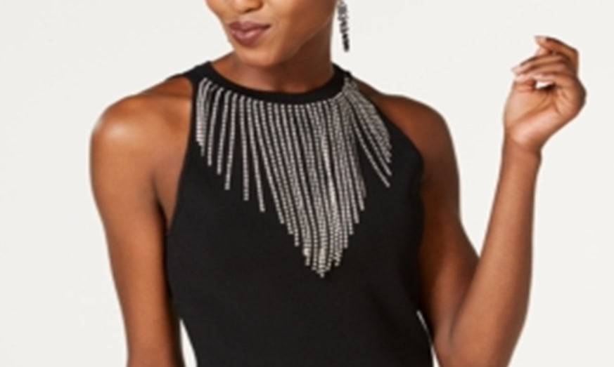 INC International Concepts Suéter feminino sem mangas com colar de strass, preto, tamanho PP