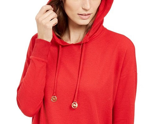 Michael Kors Moletom com capuz feminino ombro caído vermelho tamanho pequeno pequeno