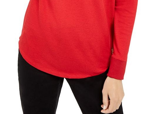 Michael Kors Moletom com capuz feminino ombro caído vermelho tamanho pequeno pequeno