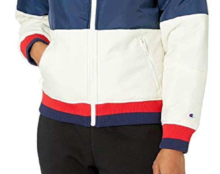 Jaqueta acolchoada com capuz Champion Stadium feminina, azul, tamanho X-S