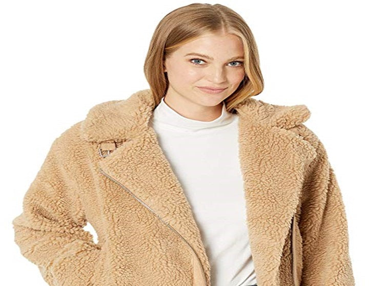 Jaqueta de motociclista feminina Levi's All Over Sherpa marrom, tamanho médio