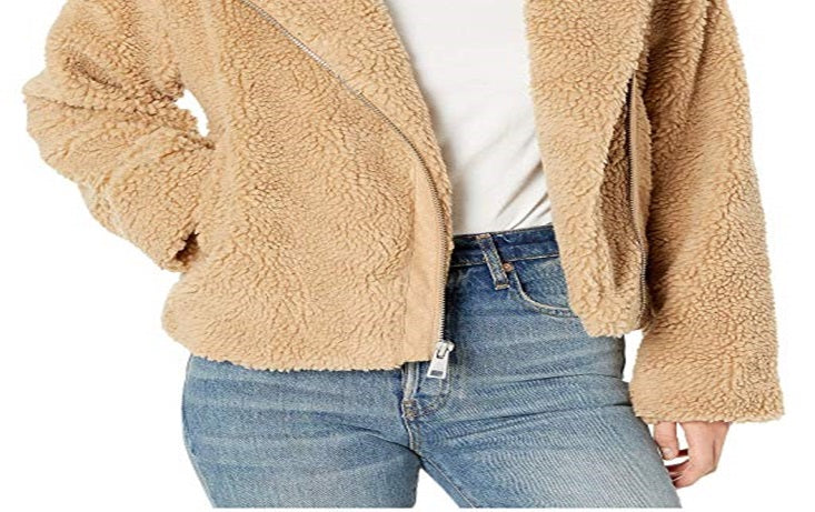 Jaqueta de motociclista feminina Levi's All Over Sherpa marrom, tamanho médio