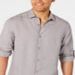 Camisa casual masculina Alfani de linho com botões, cinza, tamanho XXL