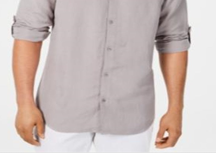 Camisa casual masculina Alfani de linho com botões, cinza, tamanho XXL