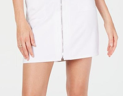 Minissaia feminina INC com zíper frontal e argola em O, branca, tamanho M