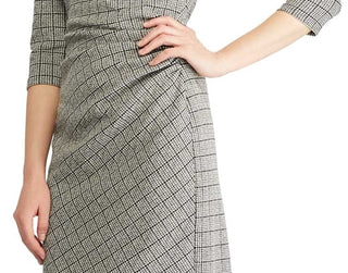 Vestido Ralph Lauren Feminino Babados Pied-de-poule Manga Longa Gola Joia Acima do Joelho Preto Tamanho 14